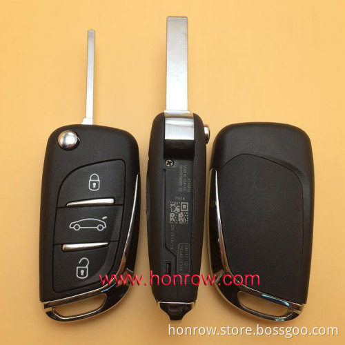 Hot selling products--Original Peugeot 3 button modified flip remote key blank with VA2 307 Blade- 3Button -Trunk- With battery